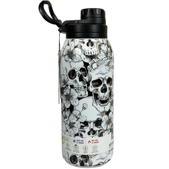NWT Hydrapeak Skulls Flowers 32oz Stainless Steel Insulated Bottle Tumbler Wide - Picture 3 of 14
